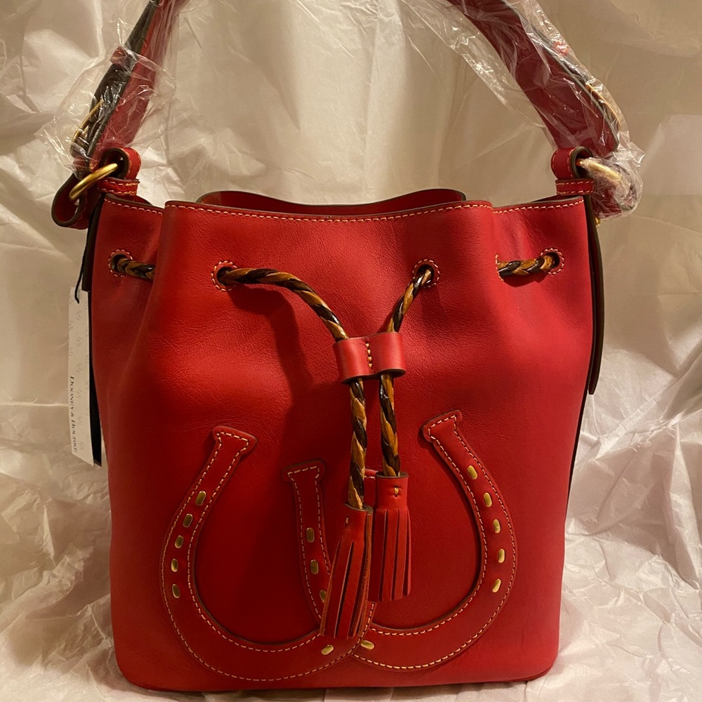 Dooney & Bourke Large Western Collection Drawstring Horseshoe Bag in Red NWT